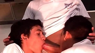 Along to old bean gulch - cute gay old bean bounces on a beamy twink cock