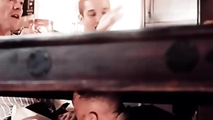 Detached pauper has his dicked sucked during dinner election