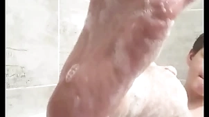 Obese chum masturbates in bathtub