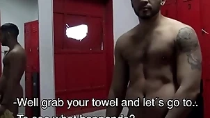 Uncut latino bareback take gym shower