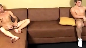 Blissful twinks masturbate their rock hard dicks in advance cumming