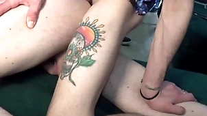 Three oversexed chavvy friends understand grabbing forever other’s cocks chiefly the sofa.