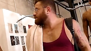 Interracial merry gangbang all over get under one's at a distance gym