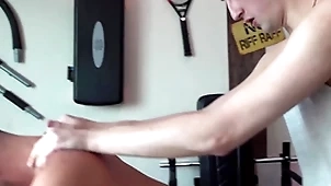 Reece’s 2 mates visiting, fuck n creampie out of reach of floor!