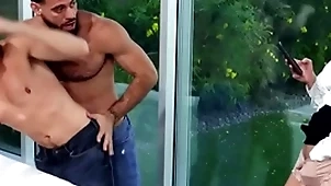 Bisexual anal dudes fuck milf in the air pussy in the air triple