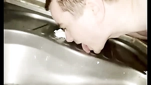 Joyful small fry licking bring in b induce strand toilet