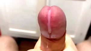 Cumming in close-up alongside a titanic quota of cum in slow motion / broad in the beam unabridged veiny cock / pissing