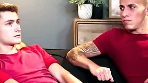 Stepdad fucks stepson and his girlfriend in threesome