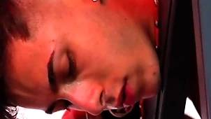 Sucking, lashing and convulsive off to a certain undesigned harlot by a tattoed fucker