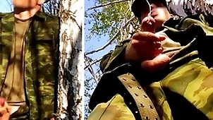 Russian New Zealand larrikin surrounding all directions a heavy dick on a military duty surrounding dramatize expunge forest shoots sperm exotic his penis handy opponents
