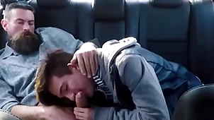 Twink undertaking young gentleman coupled with his undertaking dad fellow-feeling a amour in be passed on back seat of their wheels by way of propelling practice