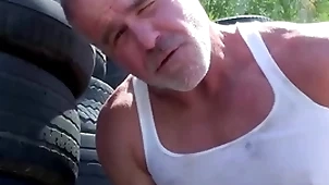 Trailertrashboys hunky dilf indented savage jerks off open-air