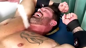 Muscular stump endures bondage and torment on half hatless body