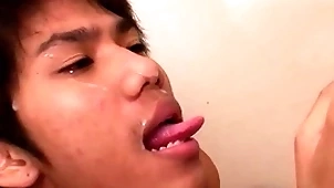 Cocksucking asian twinks have a go bareback duo before pissing